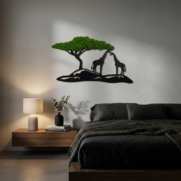 Obraz z Mchu Chrobotka Drzewo i Żyrafy 60x34 | Dekoracja 3D | FabART