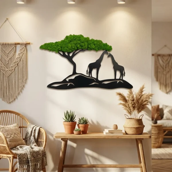 Obraz z Mchu Chrobotka Drzewo i Żyrafy 60x34 | Dekoracja 3D | FabART