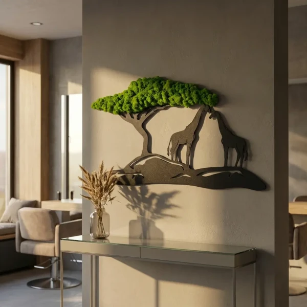Obraz z Mchu Chrobotka Drzewo i Żyrafy 60x34 | Dekoracja 3D | FabART