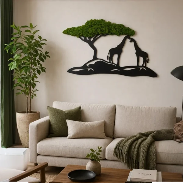 Obraz z Mchu Chrobotka Drzewo i Żyrafy 60x34 | Dekoracja 3D | FabART