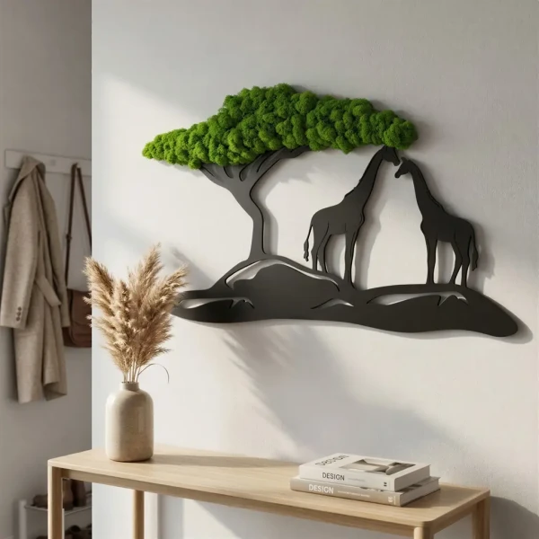 Obraz z Mchu Chrobotka Drzewo i Żyrafy 60x34 | Dekoracja 3D | FabART