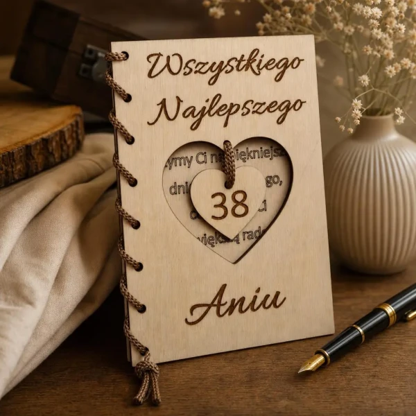 Personalizowana drewniana kartka okolicznościowa z sercem  FabART .webp