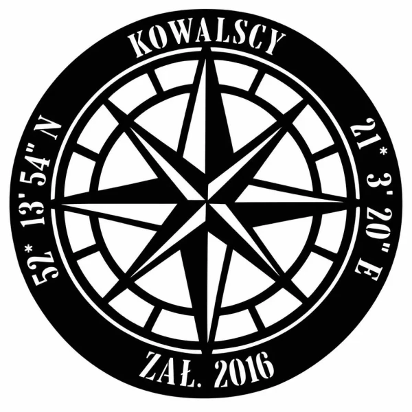 Personalizowana róża wiatrów - ażurowy obraz na ścianę z napisami i koordynatami 6.webp