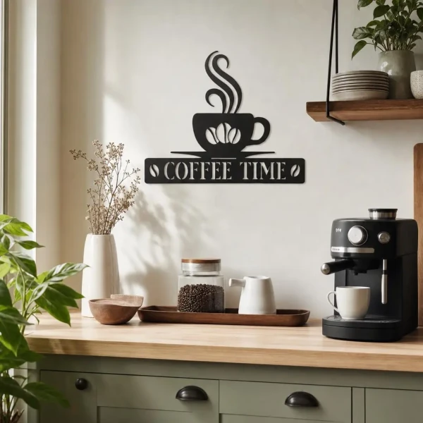 Obraz ażurowy Coffee Time - filiżanka kawy z czarnej płyty HDF 2.webp