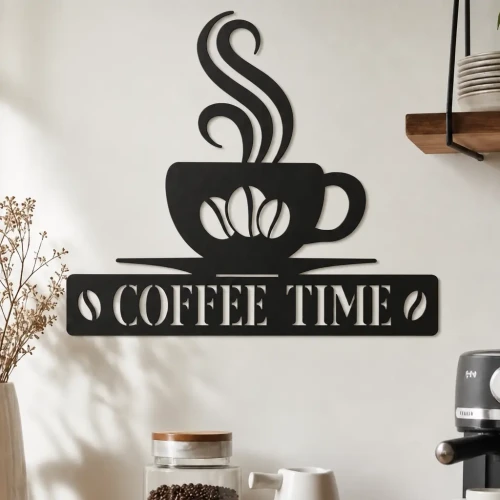 Obraz ażurowy Coffee Time - filiżanka kawy z czarnej płyty HDF 4.webp