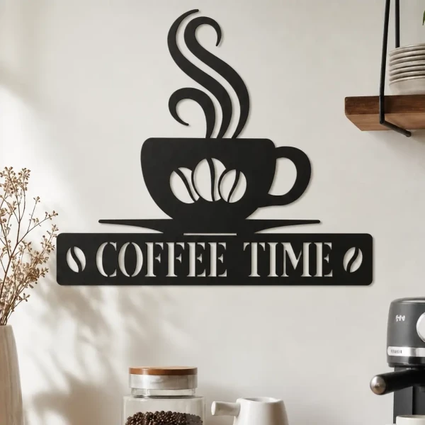 Obraz ażurowy Coffee Time - filiżanka kawy z czarnej płyty HDF 4.webp