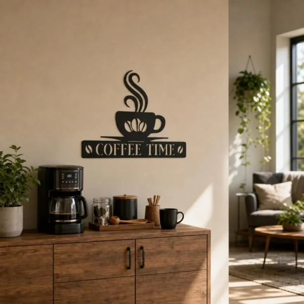 Obraz ażurowy Coffee Time - filiżanka kawy z czarnej płyty HDF 5.webp