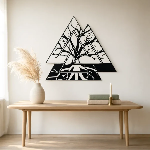 Ażurowy obraz Drzewo w trzech trójkątach - czarna dekoracja ścienna 50 x 45 cm 7.webp