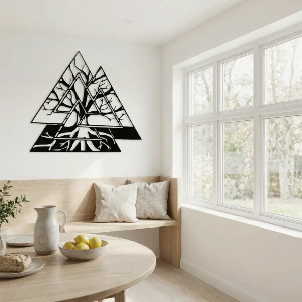 Ażurowy obraz Drzewo w trzech trójkątach - czarna dekoracja ścienna 50 x 45 cm 12.webp