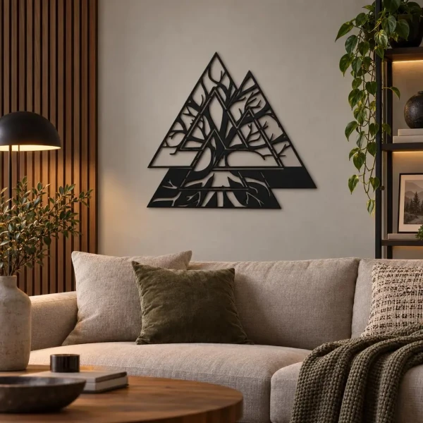 Ażurowy obraz Drzewo w trzech trójkątach - czarna dekoracja ścienna 50 x 45 cm 4.webp