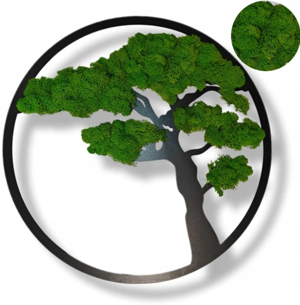 OBRAZ Z MCHU CHROBOTKA ŻYWY DRZEWO BONSAI OZDOBA DEKORACJA NA ŚCIANĘ 50cm