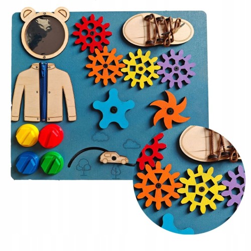 TABLICA MANIPULACYJNA SENSORYCZNA MONTESSORI NIEBIESKA