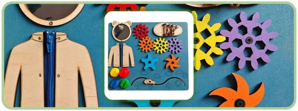 TABLICA MANIPULACYJNA SENSORYCZNA MONTESSORI NIEBIESKA