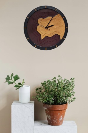Zegar Ścienny Unikalny Żywica Drewno Modern Czarny CIchy