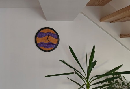 Zegar Ścienny Unikalny Żywica Drewno Fioletowy Cichy