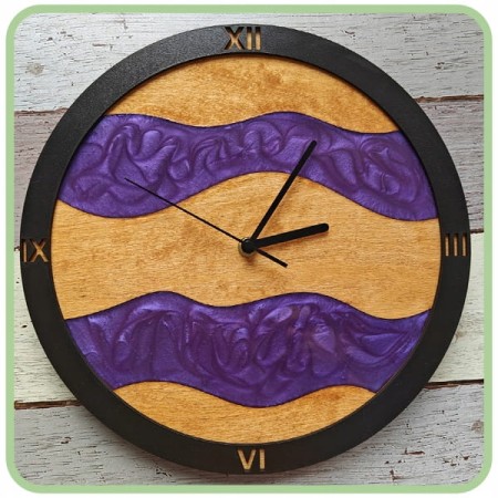 Zegar Ścienny Unikalny Żywica Drewno Fioletowy Cichy