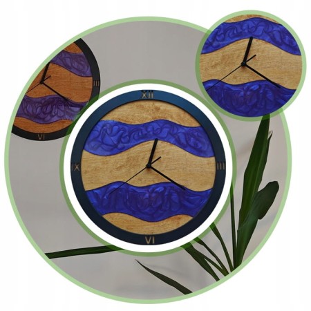 Zegar Ścienny Unikalny Żywica Drewno Fioletowy Cichy