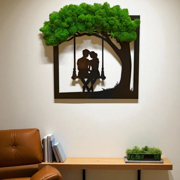 Żywy obraz z mchu chrobotka drzewo Bonsai dekoracja na ścianę