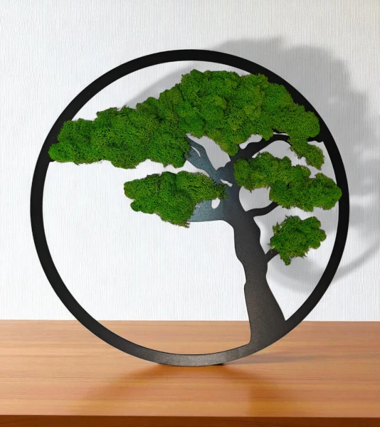 Żywy obraz z mchu chrobotka drzewo Bonsai dekoracja na ścianę