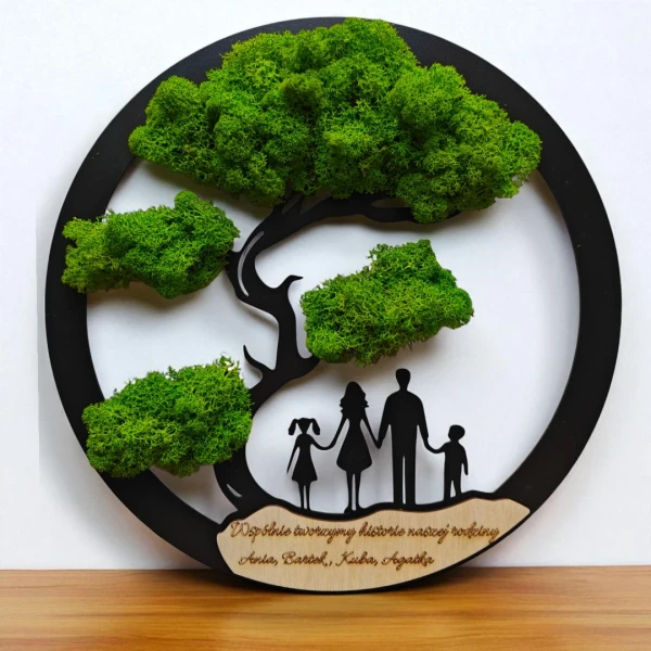 Żywy obraz z mchu chrobotka drzewo Bonsai dekoracja na ścianę personalizowany