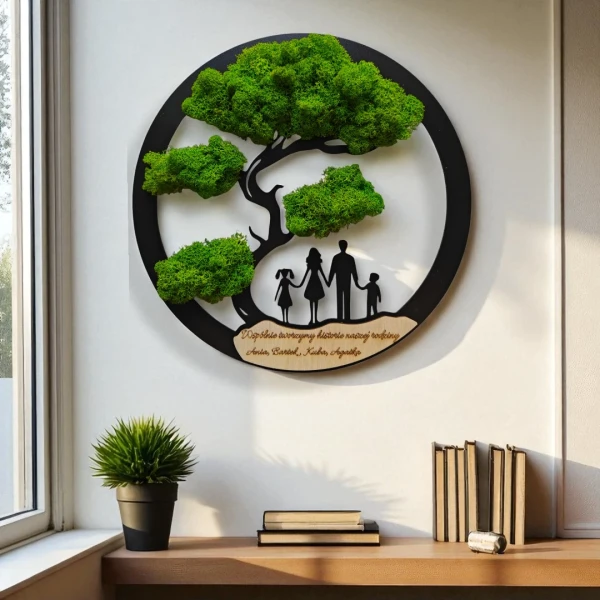 Żywy obraz z mchu chrobotka drzewo Bonsai dekoracja na ścianę personalizowany