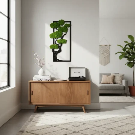 Obraz z Mchu Chrobotka Drzewo 60x30 | Żywa Dekoracja 3D | FabART