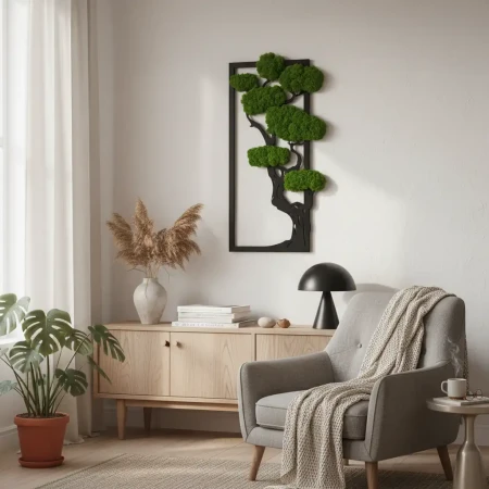 Obraz z Mchu Chrobotka Drzewo 60x30 | Żywa Dekoracja 3D | FabART