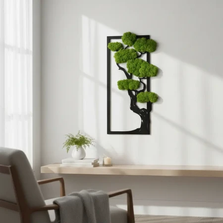 Obraz z Mchu Chrobotka Drzewo 60x30 | Żywa Dekoracja 3D | FabART