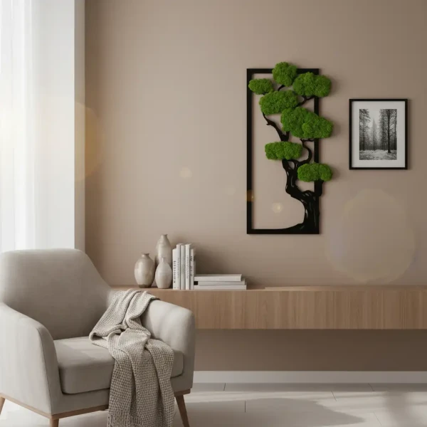 Obraz z Mchu Chrobotka Drzewo 60x30 | Żywa Dekoracja 3D | FabART