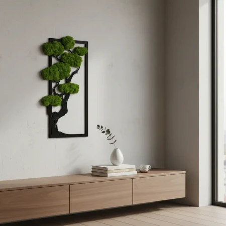 Obraz z Mchu Chrobotka Drzewo 60x30 | Żywa Dekoracja 3D | FabART