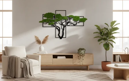 Żywy obraz z mchu chrobotka drzewo Bonsai dekoracja na ścianę