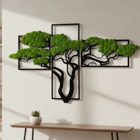 Żywy obraz z mchu chrobotka drzewo Bonsai dekoracja na ścianę