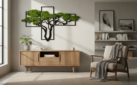 Żywy obraz z mchu chrobotka drzewo Bonsai dekoracja na ścianę