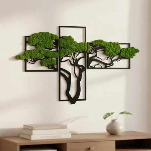Żywy obraz z mchu chrobotka drzewo Bonsai dekoracja na ścianę