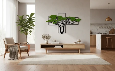 Żywy obraz z mchu chrobotka drzewo Bonsai dekoracja na ścianę