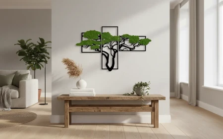 Żywy obraz z mchu chrobotka drzewo Bonsai dekoracja na ścianę