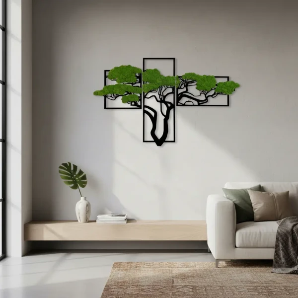 Żywy obraz z mchu chrobotka drzewo Bonsai dekoracja na ścianę