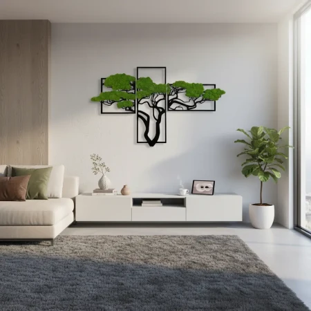 Żywy obraz z mchu chrobotka drzewo Bonsai dekoracja na ścianę