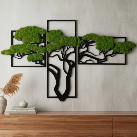 Żywy obraz z mchu chrobotka drzewo Bonsai dekoracja na ścianę