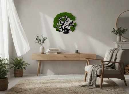 Żywy Obraz z Mchu Chrobotka Drzewo z Ptakiem 3D | 2 Rozmiary | FabART