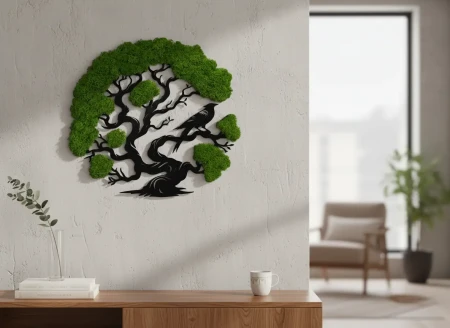 Żywy Obraz z Mchu Chrobotka Drzewo z Ptakiem 3D | 2 Rozmiary | FabART