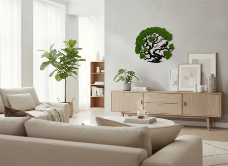 Żywy Obraz z Mchu Chrobotka Drzewo z Ptakiem 3D | 2 Rozmiary | FabART