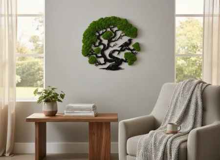 Żywy Obraz z Mchu Chrobotka Drzewo z Ptakiem 3D | 2 Rozmiary | FabART