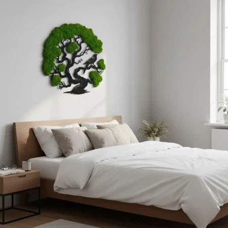 Żywy Obraz z Mchu Chrobotka Drzewo z Ptakiem 3D | 2 Rozmiary | FabART