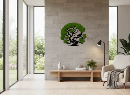 Żywy Obraz z Mchu Chrobotka Drzewo z Ptakiem 3D | 2 Rozmiary | FabART