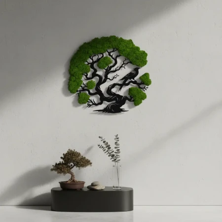 Żywy Obraz z Mchu Chrobotka Drzewo z Ptakiem 3D | 2 Rozmiary | FabART