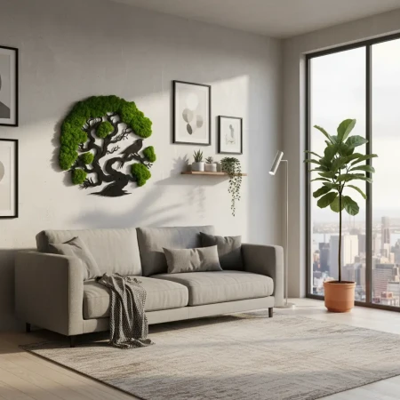 Żywy Obraz z Mchu Chrobotka Drzewo z Ptakiem 3D | 2 Rozmiary | FabART