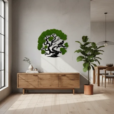 Żywy Obraz z Mchu Chrobotka Drzewo z Ptakiem 3D | 2 Rozmiary | FabART