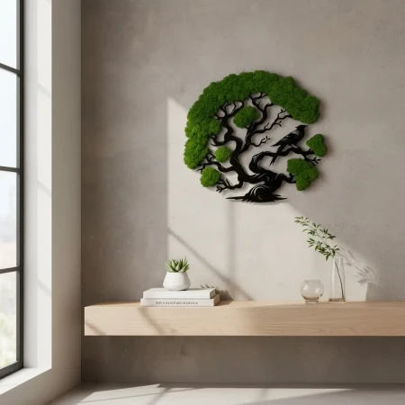 Żywy Obraz z Mchu Chrobotka Drzewo z Ptakiem 3D | 2 Rozmiary | FabART