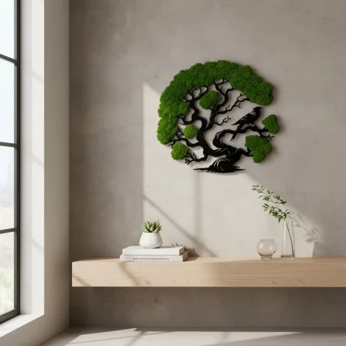 Żywy Obraz z Mchu Chrobotka Drzewo z Ptakiem 3D | 2 Rozmiary | FabART